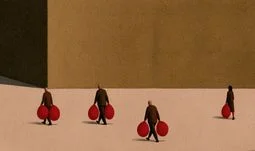 people with big red bags