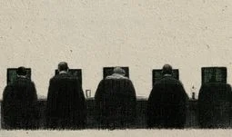 a row of men sitting at trading desks