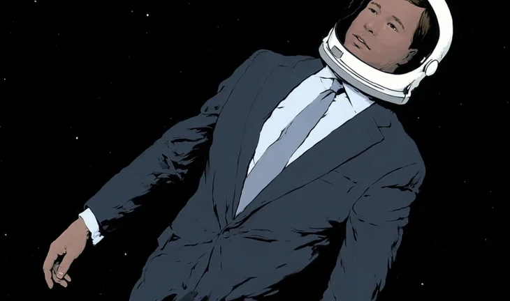 a banker with a space helmet on 
