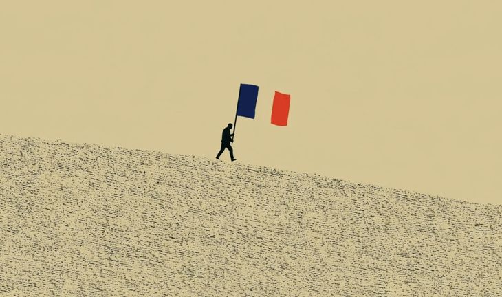 a mini banker holding a French flag