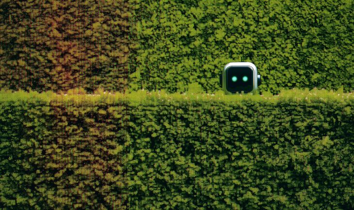 robot in hedge
