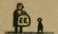 a banker with a big bag of money and a small person with no arms