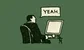 a man looking at his computer and saying yeah